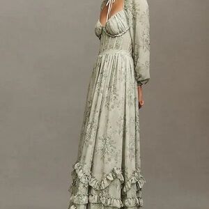 V. Chapman Carmella Long Sleeve Corset Side Slit Chiffon Maxi Dress Size 8